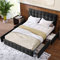 Aoskem Bett 140x200 Doppelbett Polsterbett, Bett mit Stauraum 4 Schubladen, Stauraumbett Bettgestell mit Lattenrost, Rückenlehne Bett Flachbett Jugendbett Metallrahmen, Ohne Matratze, Leinen (Schwarz)