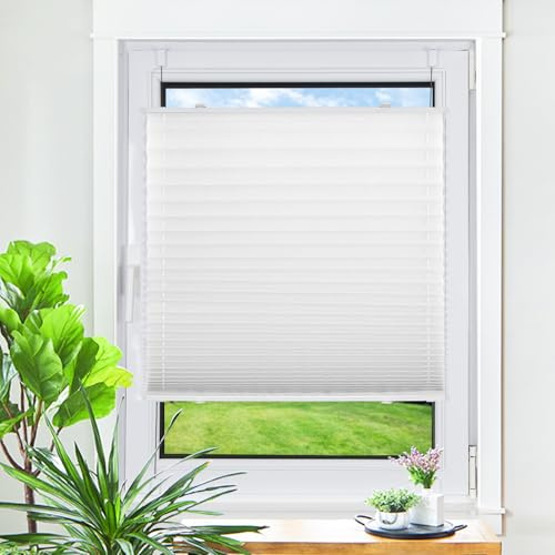 Homland Plissee ohne Bohren Klemmfix Weiß B60 x H130 cm, Plissees für Fenster und Tür, Jalousie Easyfix Plisseerollo mit Klemmträger Sonnenschutz und Sichtschutz lichtdurchlässig Rollo
