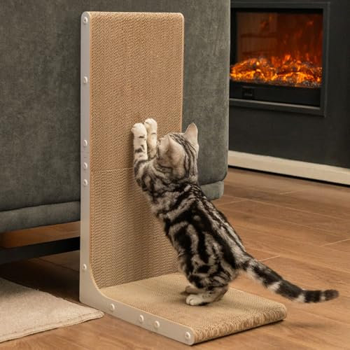 Conlun Rascador para Gatos, 66 cm Forma en L Montable en Pared, Panel de Rascado Vertical, Cartón Duradero para Proteger Muebles de Gatos de Interior, Jumbo,Blanco