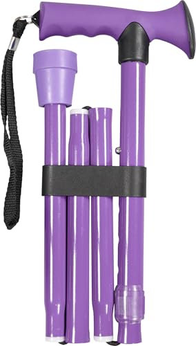 Faltbarer Verstellbarer Gehstock mit ergonomischem Gummigriff, 5 Höheneinstellungen, leichtes Aluminium, Handschlaufe und rutschfeste Spitze, kompakt für Reisen, unterstützt bis zu 100 kg, Lila