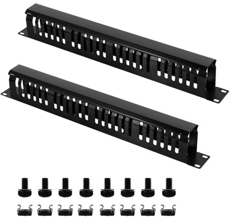2 Pack of All Metal 1U 19 Inch Cable Management Horizontal Rack Mount Cable Manager Wire Organizer with 24 Finger Slots for 19 Server Rack, Cabinet