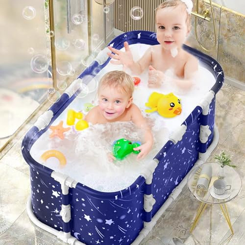 Foldable Bathtub, 47 Large Portable Bathtub for Adults, Collapsible Tub with One Click Folding Switch, Long-Lasting Insulation, Soaking Bathing Tub for SPA Bath, Hot/Ice Bath 1 Set (Starry Blue)