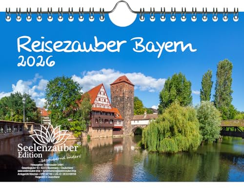 Reisezauber Bayern DIN A5 Kalender für 2026 München Nürnberg Deutschland - Geschenkset Inhalt: 1x Kalender, 1x Weihnachtsanhänger (insgesamt 2 Teile)