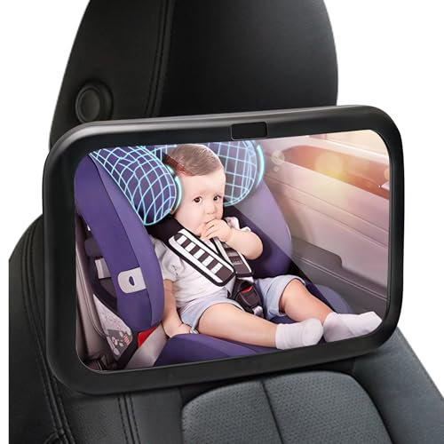 Anluomafuy Miroir Voiture Bébé, Rétroviseur de Sécurité pour Siège Auto Arrière avec Sangle élastiques Réglable, Incassable Miroir Bebe Voiture, Miroir Siège Arrière de Bébé avec Vue Vlaire et Large
