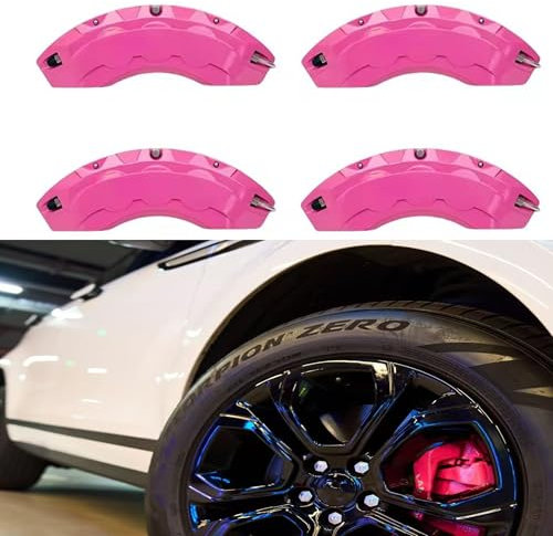 4pcs Car Wheel Brake Caliper Cover Stickers For VW Golf 7 7.5 MK7 MK7.5 2014 2015 2016-2020, Aluminum Brake Pads 3d Style Front Rear Exterior Body Kit With logo pattern,E Rose Pink
