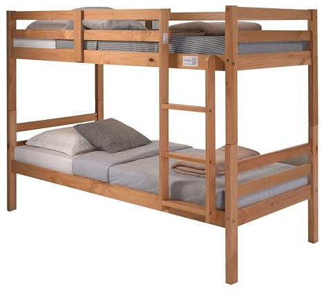 Miroytengo Hase Etagenbett für Jugendzimmer, moderner Stil, honigfarben, mit Matratzen, 90 x 190 cm, Holz, 195 x 152,5 x 101,2 cm