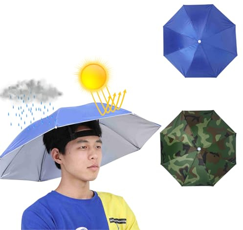 Rankomu 65cm Sonnenschirm Hut Kopfmontiert Handfrei UV-Schutz & Wasserdicht Faltbarer Regenschirmhut Für Outdoor Angeln Gartenarbeit Camping (Royal Blue)