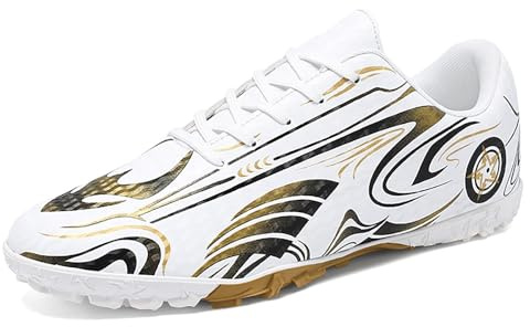 BAODLE Kinder Fußballschuhe Jungen TF Outdoor Fussballschuhe Herren Football Professionelle Trainingsschuhe Weiß Gold EU37
