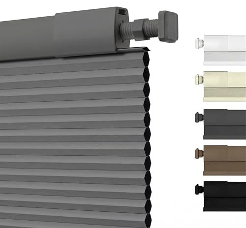No Drill Honeycomb Pleated Blinds for Indoor Window Blackout Cordless Cellular Shades No Tools Privacy Blinds for Home Easy Fit Custom Shades for Bedroom Office(Light Gray,Custom Size)