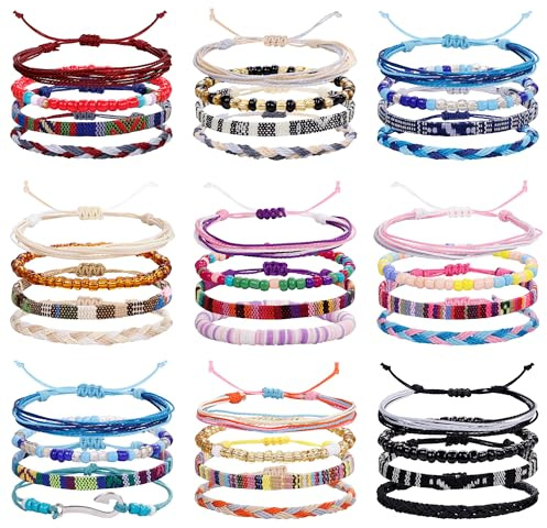 SOMEITIA 36Pcs Boho Surfer Bracelets Anklets for Women Men Adjustable Beaded Anklets Summer String Rope Anklets Bracelets Handmade Beach Colorful Bracelet Anklets Friendship Braided Bracelet Waterproof Style A