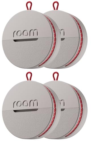 Roam Smart Tracker for iPhone & Android, Key Finder, IP67, Grey, 4 Pack | Works with Android and iPhone, Track keys, bags, bikes, and more, Replaceable 1-year battery, Water and dust resistant