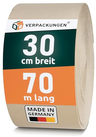BB-Verpackungen 3x Rollenwellpappe 0,3 x 70 m Fläche 84m²(3 Rollen) - hochwertige Wellpappe Rolle für Versand und Lagerung, umweltfreundlich und recyelbar