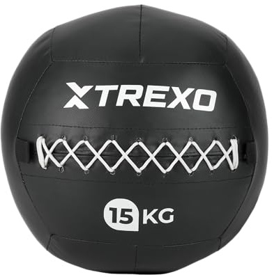 XTREXO Wall Ball 5kg - 15kg Trainingsball - umweltfreundliches Mattes Leder, rutschfest, ideal für Cross-, Kraft- und Konditionswürfe gegen die Wand - langlebig, sicher, Vereinsqualität (15 kg)
