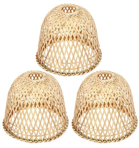 Hemobllo Abat Jour en Rotin Tressé Rond Vintage en Bambou, Lot de 3 Pièces, Facile à Installer pour Couloirs et Petits Espaces Éclairage Doux