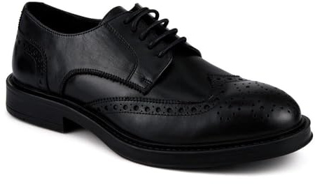 Pavers Wide Fit Leather Brogue Derby Shoes - Black Size 11