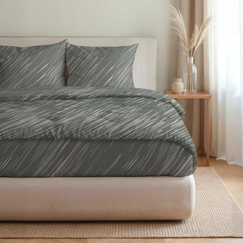 Zelesta Royalbed Baumwolle All-Season Bettdecke 240x200 – Bettdecke & Bezug in einem | Waschbar & Trocknergeeignet | Atmungsaktive Baumwolle, 300 g/m² Füllung (Mellow Stone, 240x200 cm)