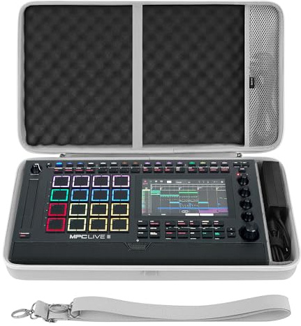 GEEKRIA Audio Interface Carrying Case, Compatible with Akai Professional MPC Live III, EVA Hard Shell Portable Travel Bag (Light Gray)