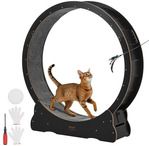 VEVOR Roue pour Chat 132 cm Roue d'Exercice pour Chat 8,2-13,6 kg Tapis Roulant pour Chats Intérieur pour Course Marche Entraînement, avec Piste Recouverte de Moquette, Mécanisme de Verrouillage, Noir