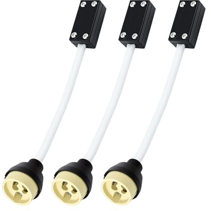LteelDay 3er Pack GU10 Fassung, Keramikbasis, 15cm Silikonkabel | Mit Anschlussklemme und Installationsrohr, weißes Isolierrohr, 250V. Für LED- und Halogenlampen, Spotlights, Downlights.