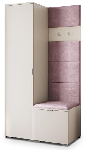 Masseno Flugarderoben Set Lori, Kleiderschrank-Set mit Sitzbank, Garderobenschrank Flur mit 3 Regalböden, Kaschmir