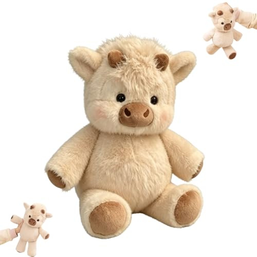 YBOEG 45/60cm Running Highland Cow Plush, Niedliche Running Plushies, Cartoon Hochlandrind Plüschtier, Laufendes Kuh Kuscheltier für Junge Mädchen Geschenk (60cm,Khaki)