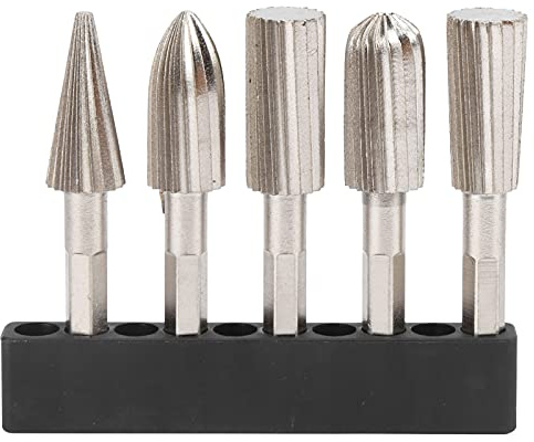 Set di 5 lime rotanti, punte da trapano per smerigliatrice in metallo a doppia taglio con codolo esagonale da 1/4 pollice, teste abrasive in acciaio ad alta velocità per intaglio e