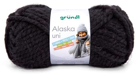 Gründl Alaska uni Wolle zum Stricken aus 80% Polyacryl, schwarz | 20% Wolle, dicke Wolle 100 g