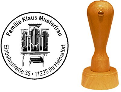 Stempel Holzstempel Adressstempel « ORGEL » Durchmesser ca. Ø 40 mm - mit persönlicher Adresse und Motiv - Kirchenorgel Kirche
