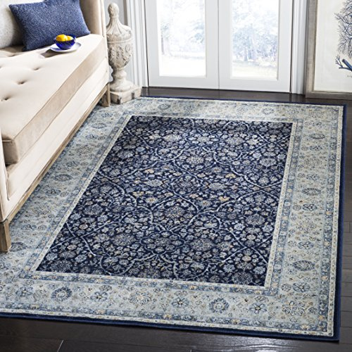 SAFAVIEH Traditionell Teppich für Wohnzimmer, Esszimmer, Schlafzimmer - Persian Garden Collection, Kurzer Flor, Marineblau und Hellblau, 201 X 279 cm