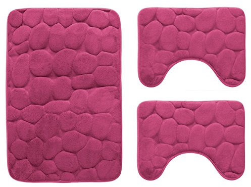 Carillo Set 3 pz Tappetini da Bagno Antiscivolo Tappeti Memory Foam P205 Fucsia