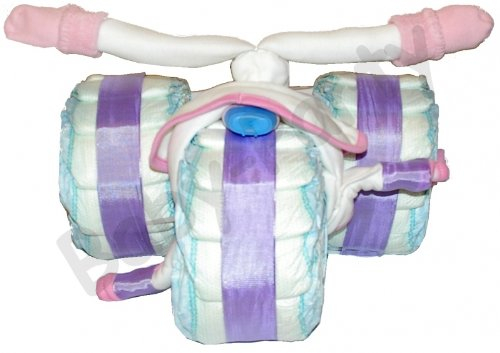 Windeltorte Dreirad mit Pedalen, rosa - Original Pamperstorte - Geschenk zur Geburt und Taufe - Einzigartige Windeltorte Dreirad von dubistda