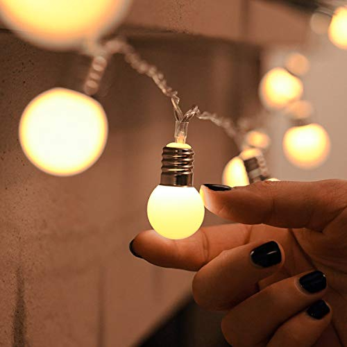 Festive Lights - 1.5m Battery Frosted Mini Festoon Fairy String Lights with 10 Warm White LED Bulbs - Indoor Use, Clear Cable, Retro Decorative Lighting - DIY & Craft Friendly, Soft Ambient Glow