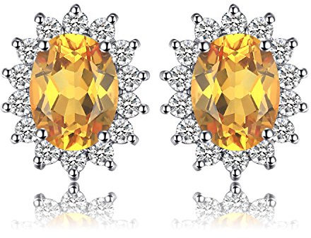 JewelryPalace 1.5ct Diana Princesse Kate Middleton Boucles d'Oreilles Clous Naturelle Jaune Citrine en Argent 925 Pour Femme, Clous d'oreilles, Vintage Ensemble de Bijoux Cadeau