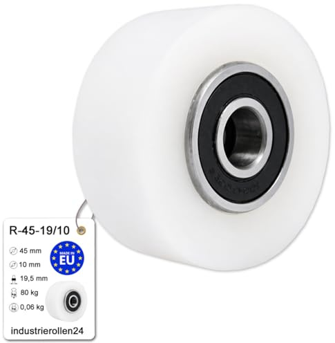 45 x 19 mm Bohrung 10 Kunststoffrolle Polyamid Doppelte Lagerung Paletten Fixierer Rad für Hubwagen Nylon Rolle Ø 45mm mit Kugellager