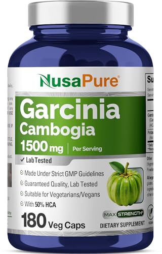 NusaPure Garcinia Cambogia 180 Veggie Capsules 1500mg (Vegetarian, Non-GMO, Vegan)