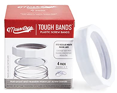 Masontops Tough Bands Rostsichere & Wiederverwendbare Bänder für Einmachgläser - 4er-Packung – Passt auf jedes Kleine/Normale Einmachglas von Ball, Kerr und Barnardin