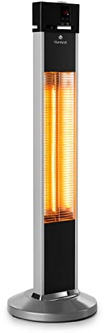 blumfeldt Heat Guru Standheizstrahler - Stand Heizstrahler mit 650/1350 / 2000 W Heizleistung in 3 Stufen, Infrarotstrahler mit Timer-Funktion, IP34-Schutz, inkl. Fernbedienung, Silber