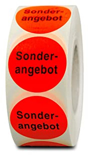 HUTNER Aktionsetiketten Sonderangebot ø 32mm leucht-rot permanent 10.000 runde Aufkleber, Haftetiketten, runde Etiketten
