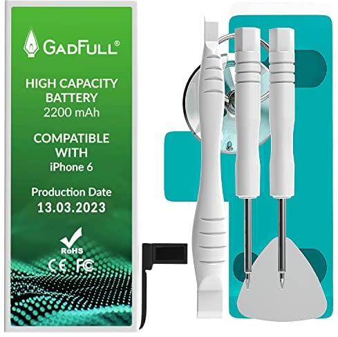 GadFull Batterie Haute capacité Compatible avec iPhone 6 | 2025 Date de Production | Kit d'outillage Manuel et Profi Set de réparation | Batterie de téléphone Portable supplémentaire