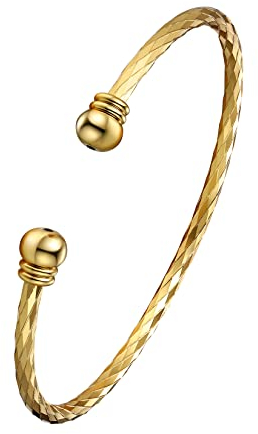U7 Bracelet pour femme Réglable Jonc Ouvert Boule Doré avec Motif Losange Bijou Simple pour Fille