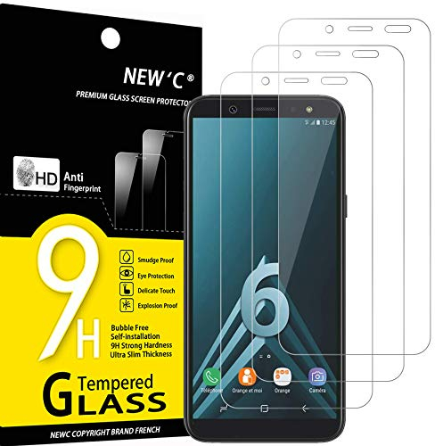 NEW'C Lot de 3, Verre Trempé pour Samsung Galaxy A6 (SM-A600F), Film Protection écran sans Bulles d'air Ultra Résistant (0,33mm HD Ultra Transparent) Dureté 9H Glass