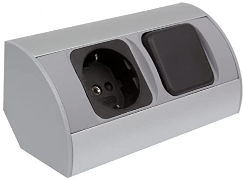 CornerBox Schalter + 1x Schuko Ecksteckdose Tischsteckdose Aluminium