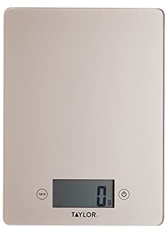 Taylor Pro, Digitale Küchenwaage für Lebensmittel mit Ultraschlankem Design, kompakt, Professioneller Standard, Tara-Funktion mit Hoher Präzision und Genauigkeit, Kupferglas, Wiegekapazität 5 kg