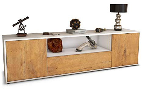 Stil.Zeit TV Schrank Lowboard Maximilian, Korpus anthrazit matt, Front Holz-Design Eiche (180x49x35cm), mit Push-to-Open Technik & Leichtlaufschienen