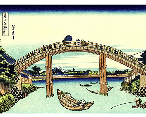 Hokusai 36 Views Fuji Mannen Bridge Woodblock Japan Art Print Canvas Premium Wall Decor Poster Mural Vue Pont Bois Japon Mur Déco Affiche
