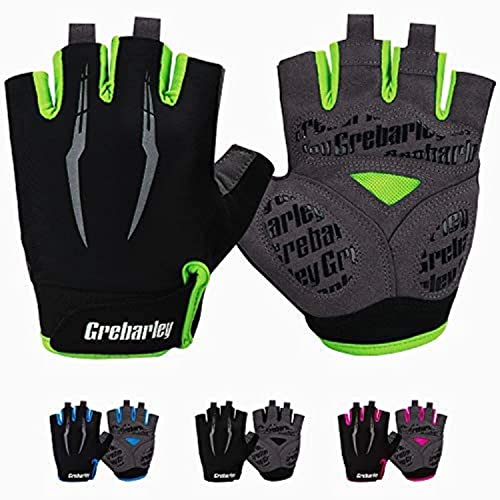 Grebarley Fahrradhandschuhe,Radsporthandschuhe rutschfeste und Stoßdämpfende Mountainbike Handschuhe mit geeiget Unisex Herren Damen (Grün, XL)