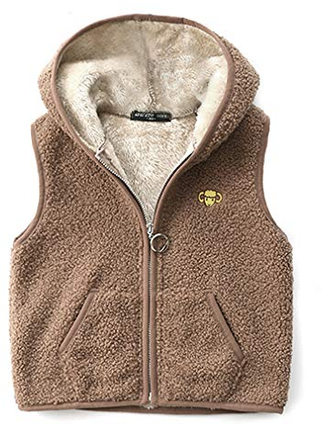 Happy Cherry Baby und Kleinkind Fleece-Weste atmungsaktive Westen für Jungen und Mädchen Outdoor mit Reißverschluss Kapuze, Braun, 90/48