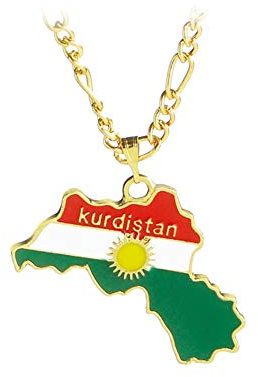 LIUYUYOUGO Vintage Kurdische Flagge Anhänger Goldene Kurdistan Kette Patriotischen Schmuck Zubehör Halsketten Für Frauen Männer Geburtstag Weihnachten Geschenk