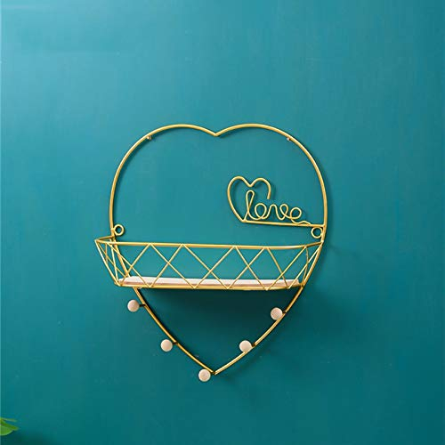 SWECOMZE Wandregal aus Metall mit Haken, Handtuchhalter, Wandgarderobe, freischwebend, Gold (Herz,M)