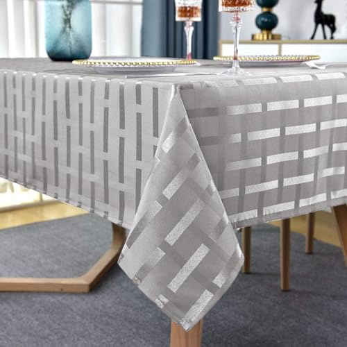 SASTYBALE Gingham Tablecloth, Rectangle, Grey 152 X 213cm(6-8 Seats) | Easy to Clean Jacquard Checked Table Cover, Washable Dining Table Cloth for Kitchen, Party Outdoor